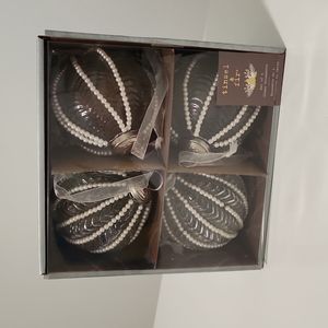 Tinsel & Fir set of 4 Glass and Pearl Ornaments